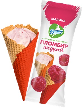 Мороженое Купино Рожок Пломбир ягодный Малина 12% 95г