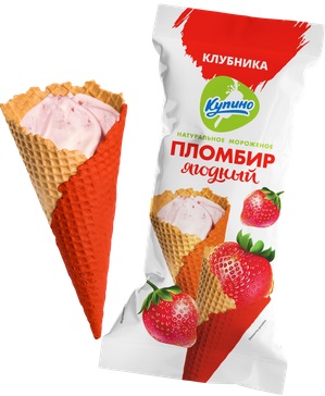 Мороженое Купино Рожок Пломбир ягодный Клубника 12% 95г 