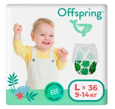 Offspring трусики подгузники для детей Тропики L (9-14кг) 36 шт