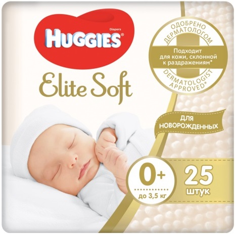 Подгузники для Недоношенных HUGGIES ELITE SOFT №0 (до 3,5 кг) 25шт