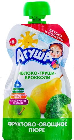Агуша Пюре Яблоко груша брокколи 90г Пауч с 6 мес