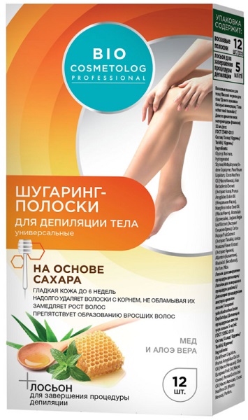 Bio Cosmetolog Шугаринг полоски для тела 12 шт ФК7302