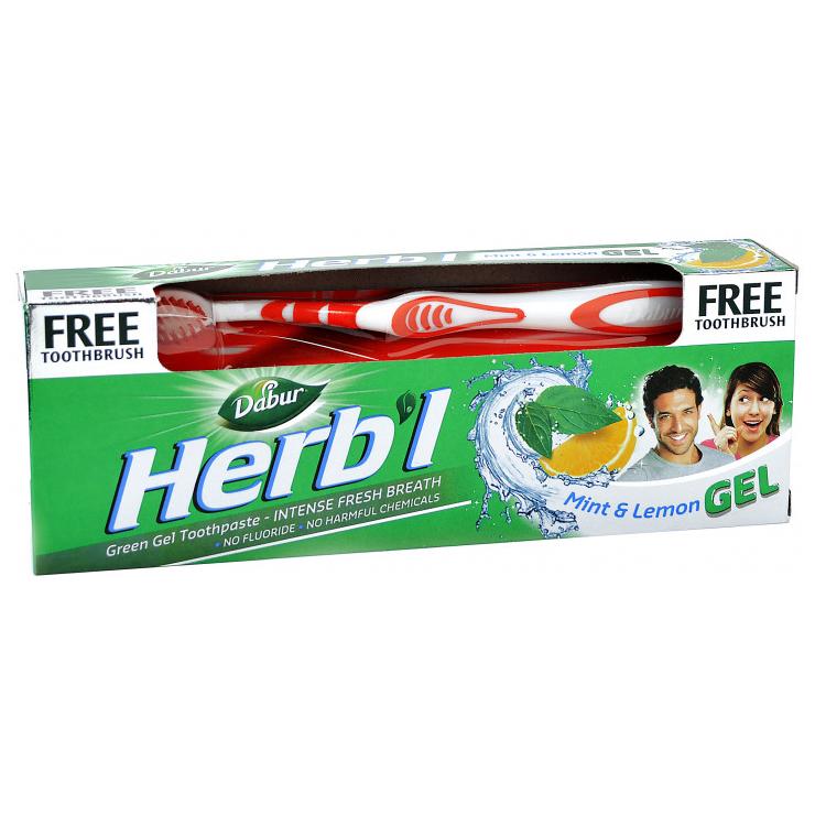 Dabur Herbal Мята и Лимон Зубная паста + зубная щетка 150 г Дабур