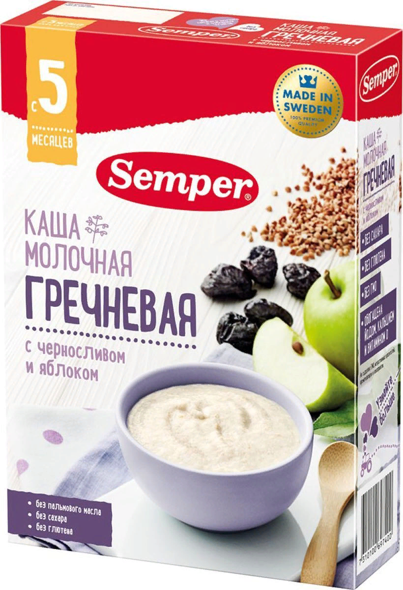 Semper Каша молочная Гречневая Чернослив и ябл. 200г с 5мес