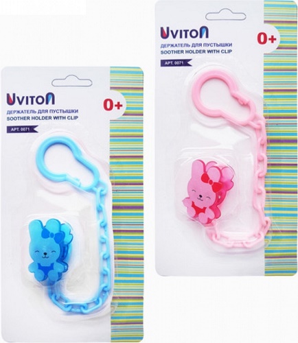 Держатель для Пустышки UVITON 0м+ Клипса арт.0071 кролик