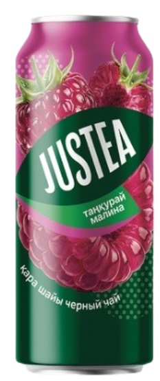 Чайный напиток Justea Черный чай со вкусом Малины 450мл ж/б