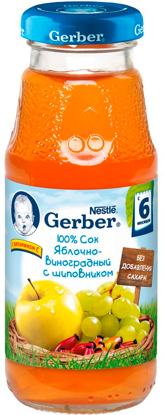 Гербер Сок Яблоко виноград шиповник 175мл с 6 мес.