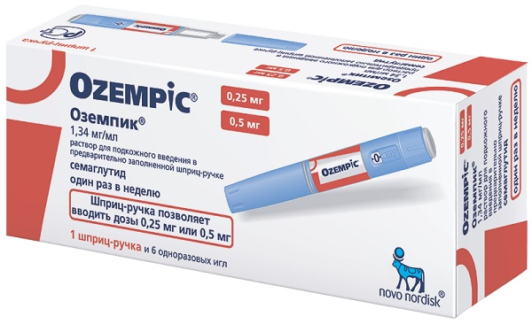 Оземпик 0,25/0,5мг 1,34 мг/мл 1,5 мл (2 мг) №1 шприц-ручка + 6 игл / Инсулин (Семаглутид)