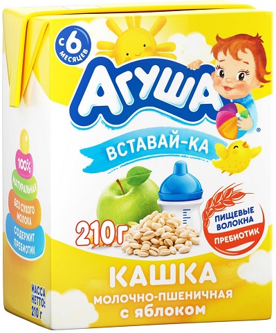 Агуша Кашка Пшеничная с Яблоком мол.200мл Вставай-ка тетрапак
