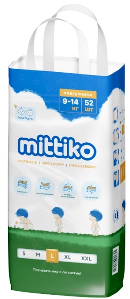 Подгузники для детей Mittiko L (9-14кг) 52шт