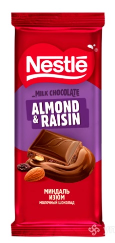Nestle Молочный шоколад с миндалем и изюмом 75 г 