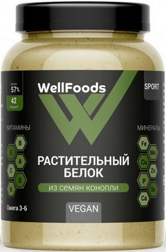 Белок растительный Конопляный 500г порошок WellFoods