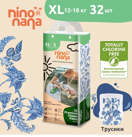 Подгузники трусики для детей Nino Nana Батик XL (12-18 кг) 32шт