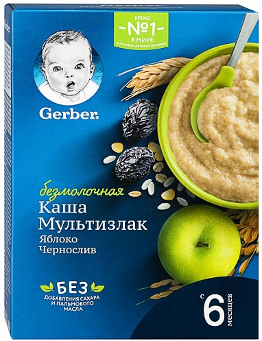 Гербер Каша безмолочная Мультизлак яблок чернослив 180г с 6 мес.
