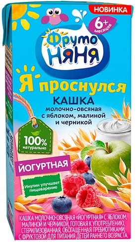 ФрутоНяня Кашка молоч Овсяная Яблоко малина черника 0,2л т/пак. с 6 мес