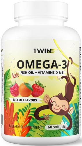 1WIN Омега-3 Кидс + вит Ди Е микс Клубника Малина Апельсин №60 капс  &