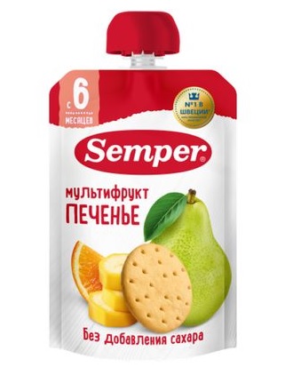 Semper Пюре Мультифрукт с печенье 100 г с 6 мес