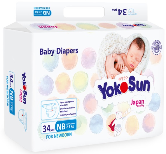 Подгузники для детей YOKOSUN NB34 ( до 5 кг ) 34 шт
