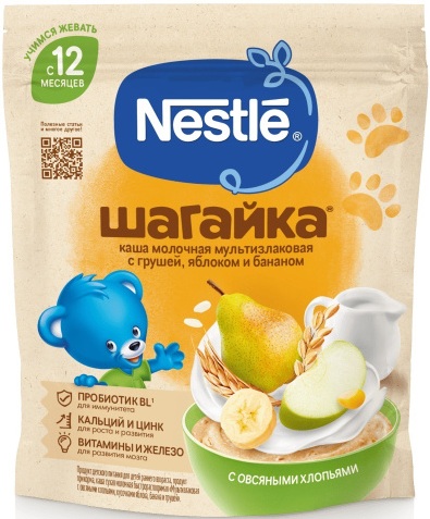 Nestle Каша Шагайка 5злаков Яблоко банан груша 200г с 12 мес.