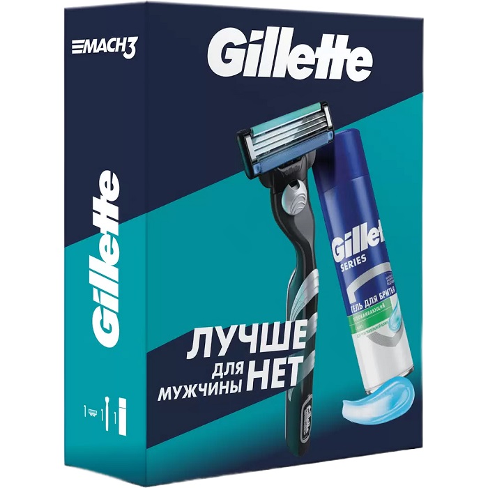 Подарочный набор GILLETTE  Mach3 с 1 кассетойф+гелем для бритья 