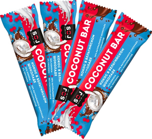SOJ батончик кокосовый Coconut с ванильно-сливочным вкусом в шоколаде 40 гр