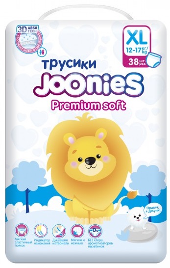 Трусики-подгузники для детей JOONIES XL38 ( 12-17 кг ) 38 шт Premium Soft