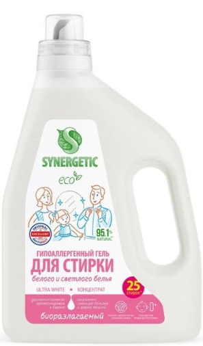 SYNERGETIC Биоразлагаемый гель для стирки ULTRA WHITE для белого и светлого белья 1,5л