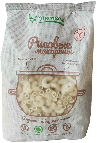 Диетика Макаронные изделия Рожок большой 250г (рисовая мука)