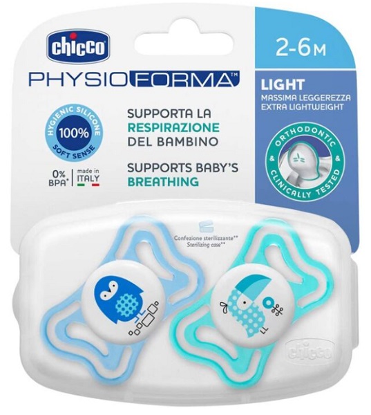Соска-Пустышка Силиконовая CHICCO 2м+ Physio Light 2шт голубой