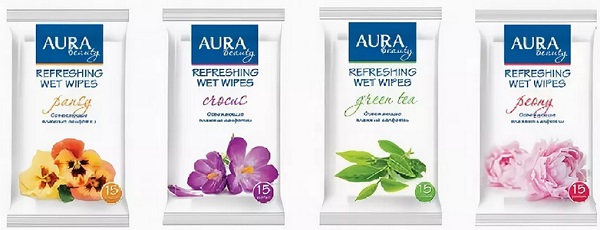 AURA Влажные салфетки 15 шт Освежающие