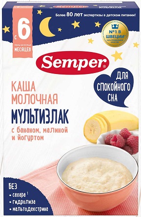 Semper Каша молочная Мультзлак Банан малина йогурт 180г с 6мес.