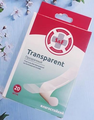 Лейкопластырь Бактерицидный S&F 20 шт 19*72 мм Transparent Влагостойкий Прозрачный STICK&FIX