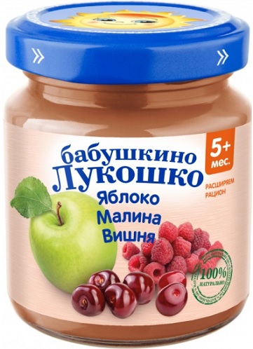 Бабушкино лукошко Пюре Яблоко Малина вишня 100г