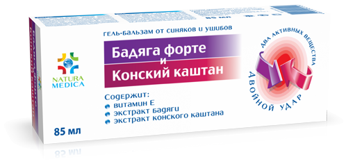 Natura Medica Бадяга форте и Конский каштан 85мл Гель бальзам  &@