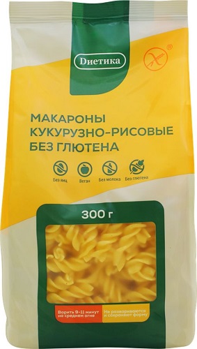 Диетика Макаронные изделия из кукурузной и рисовой муки Спираль 300г без глютена 