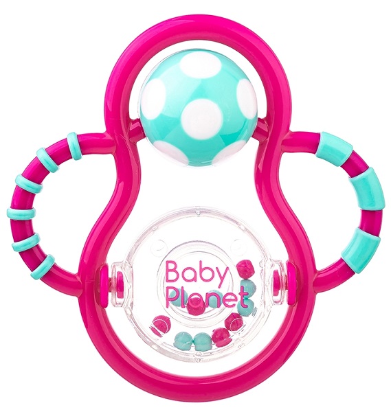 Прорезыватель 4м+ BABY PLANET погремушка с мячиком розовый арт.8626/4