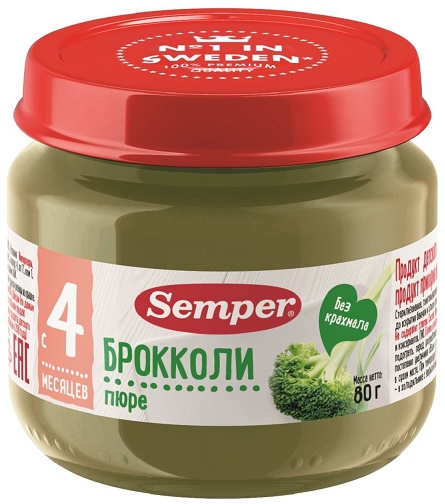 Semper Пюре Брокколи 80 г с 4 мес банка стекло