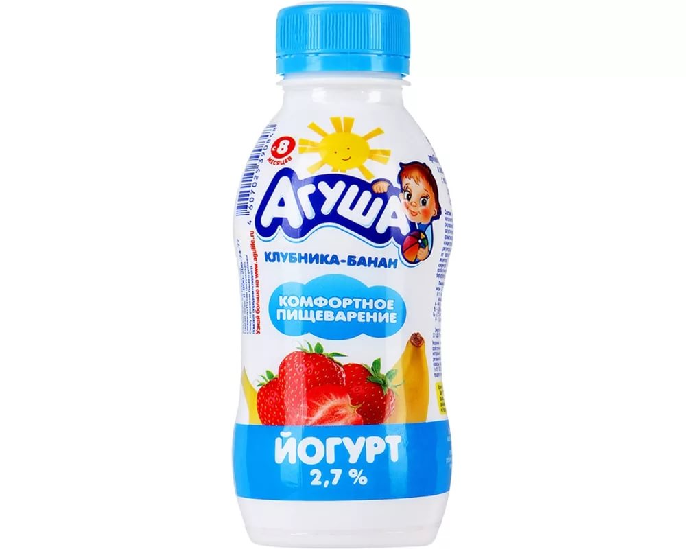 Агуша Йогурт Клубника- банан 2,7%- 200мл