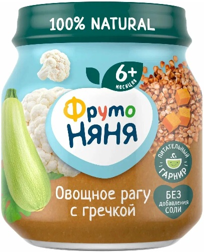 ФрутоНяня Пюре Овощное рагу с гречкой 110г стекло с 7мес.