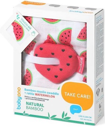 Нобор легкий плед муслиновый + погремушка Арбуз BABYONO арт.536/04