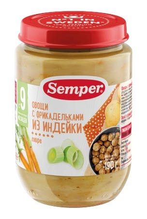 Semper Пюре Овощи с фрикадельками из индейки 190г с 9мес.