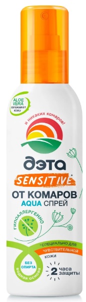 Репеллент Аэрозоль от Комаров для чувствительной кожи Sensetive AQUA ДЭТА 100 мл_