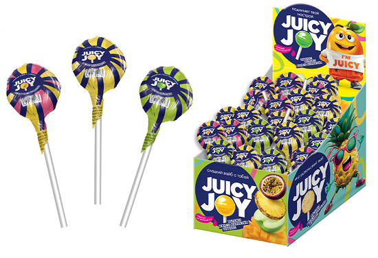 Juicy Joy Ум и хрум Карамель на палочке с жевательной резинкой 12/100 11г