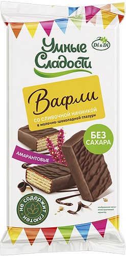 Di&Di Умные сладости Вафли амарантовые со слив. нач. в мол.- шок. глазури 50г