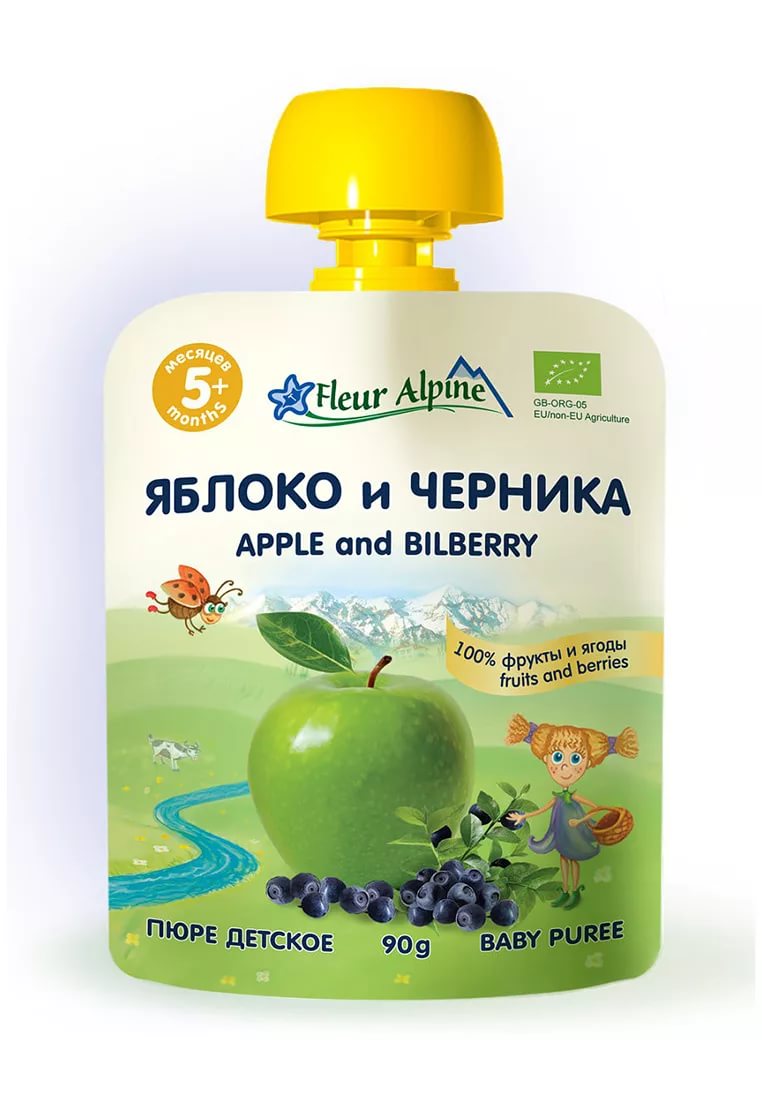 Fleur Alpine Пюре Яблоко черника 90г  с 5 мес