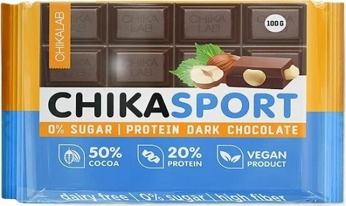 CHIKASPORT Шоколад темный Фундук 100г с протеином