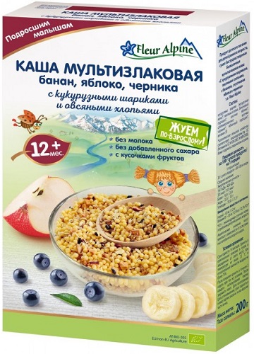 Fleur Alpine Каша безмолоч Мультизлак Банан яблоко черника 200г с 12мес