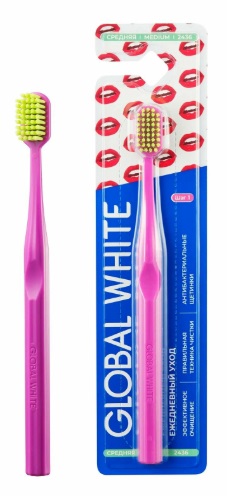 Зубная щетка GLOBAL WHITE Medium Ежедневный уход розовая рукоятка