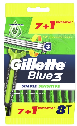 Станок бритвенный одноразовый GILLETTE Blue 3 Simple Sensitive (8шт) 81759527