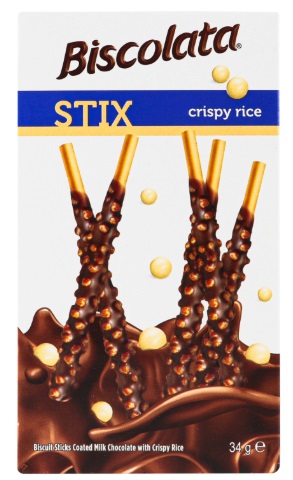 Палочки бисквитные покрытые молочным шоколадом с рисовыми шариками Stix Biscolata 32г
